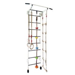 Шведска стена за детска гимнастика, метална, с аксесоари, бяла